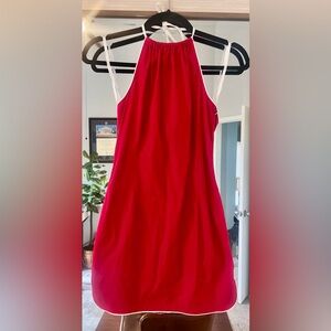 Vintage Y2K Anchor Blue Halter Dress w/ White piping drawstring neck Red Sz S/M